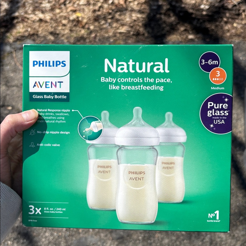 Philips Avent 3 pk Natural glass bottles - 8 oz. NWT - sealed, unopened